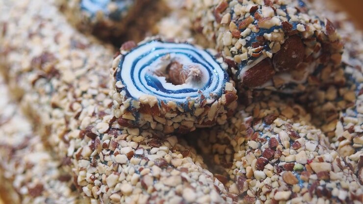 Close-up of Traditional Turkish Delight Coated in Chopped Nuts
