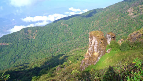 beautiful mountain layer with clouds and blue sky at kew mae pan nature trail in chiang mai, thailand