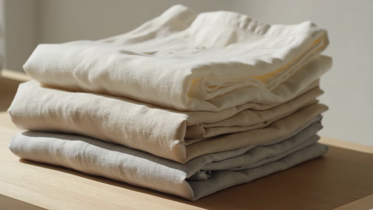 Stack of Neatly Folded Neutral-Colored Linens
