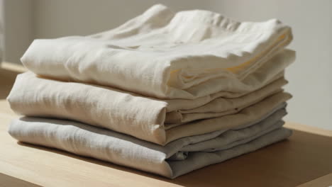 stack of neatly folded neutral-colored linens