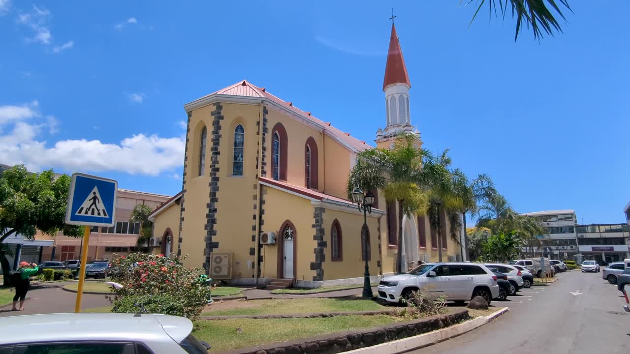 View of Cathédrale de l’Immaculée Conception with colonial and gothic architecture in the capital city of Papeete, Tahiti, French Polynesia
