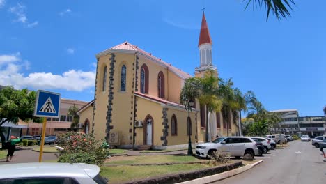 view of cathédrale de l’immaculée conception with colonial and gothic architecture in the capital city of papeete, tahiti, french polynesia