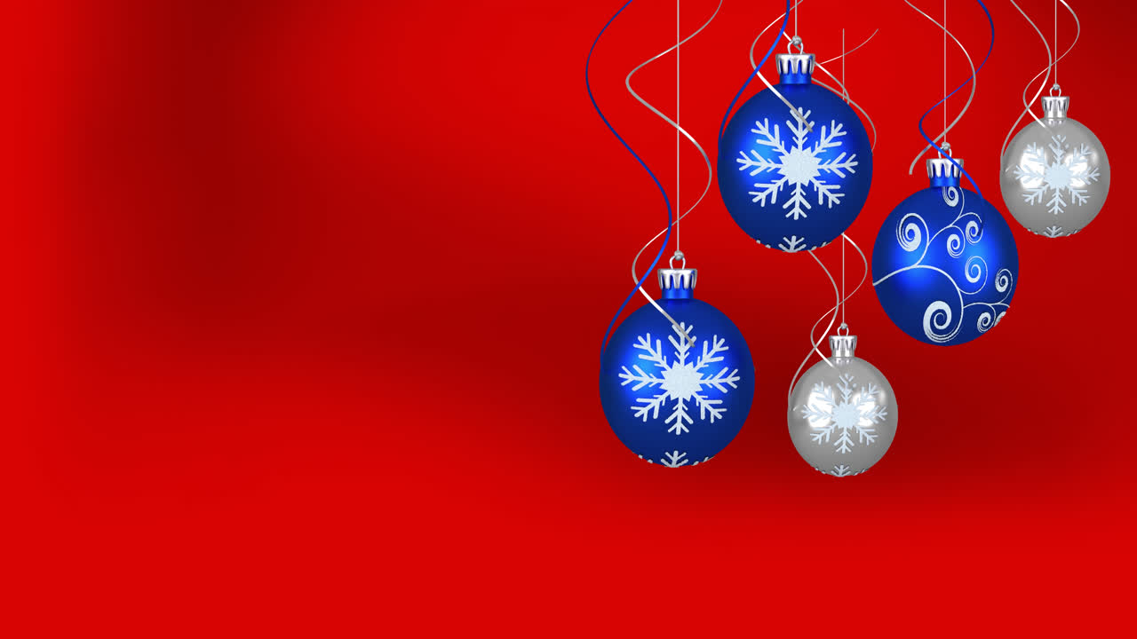 animación de bolas de navidad sobre fondo rojo