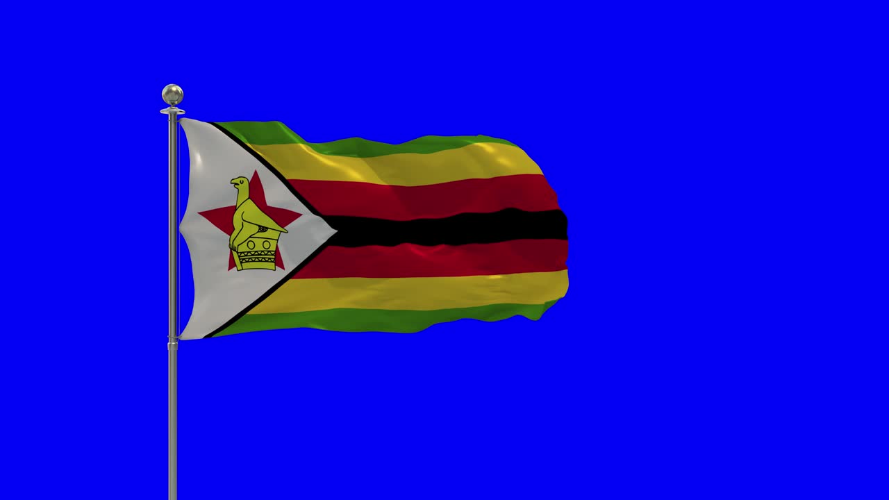 Zimbabwe Illustrazione 3D della bandiera sventolante su un'asta con Chroma Key