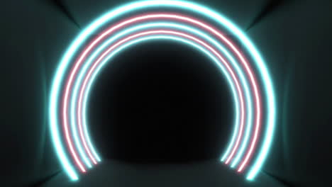 animación de círculos de neón concéntricos rojos y azules parpadeantes sobre fondo negro