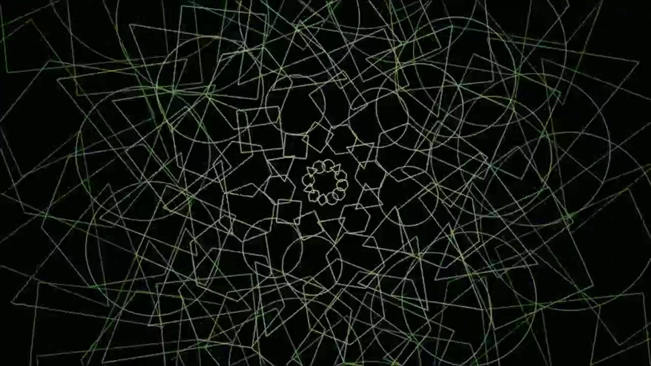 Motivo geometrico astratto che ruota con linee verdi e bianche