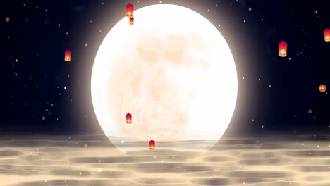 Mysterious-landscape-China's-traditional-Oriental-Digital-Art-animation,-Chinese-style-moonlight-night-round-Mid-Autumn-Festival-background