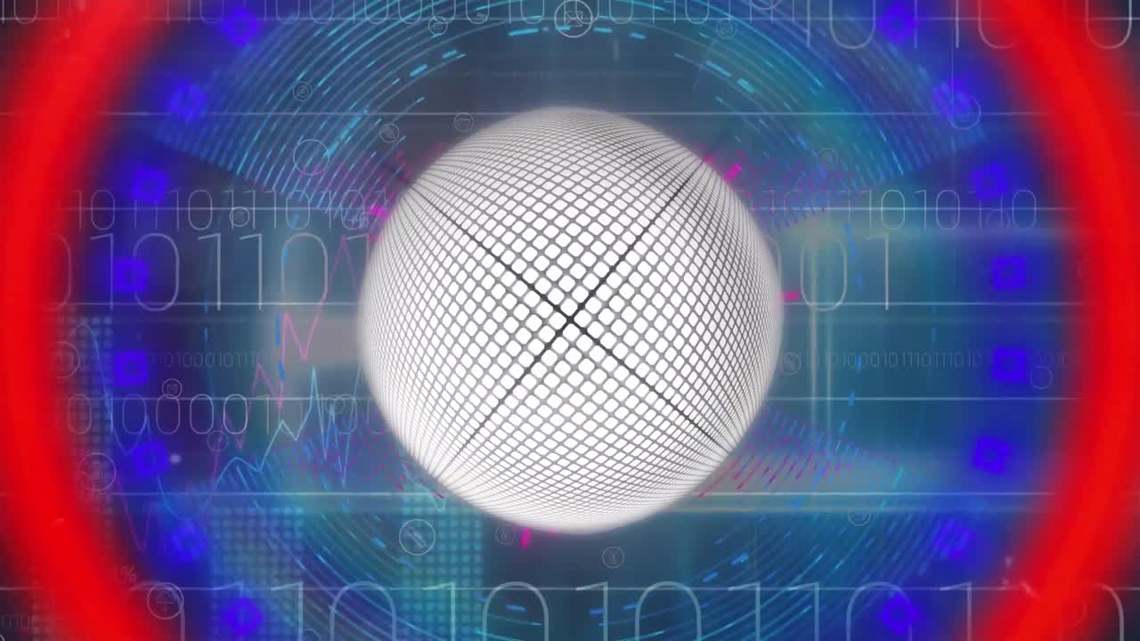 추상적인 배경에 대한 그래프와 이진 코드 위의 원으로 지구의 애니메이션
