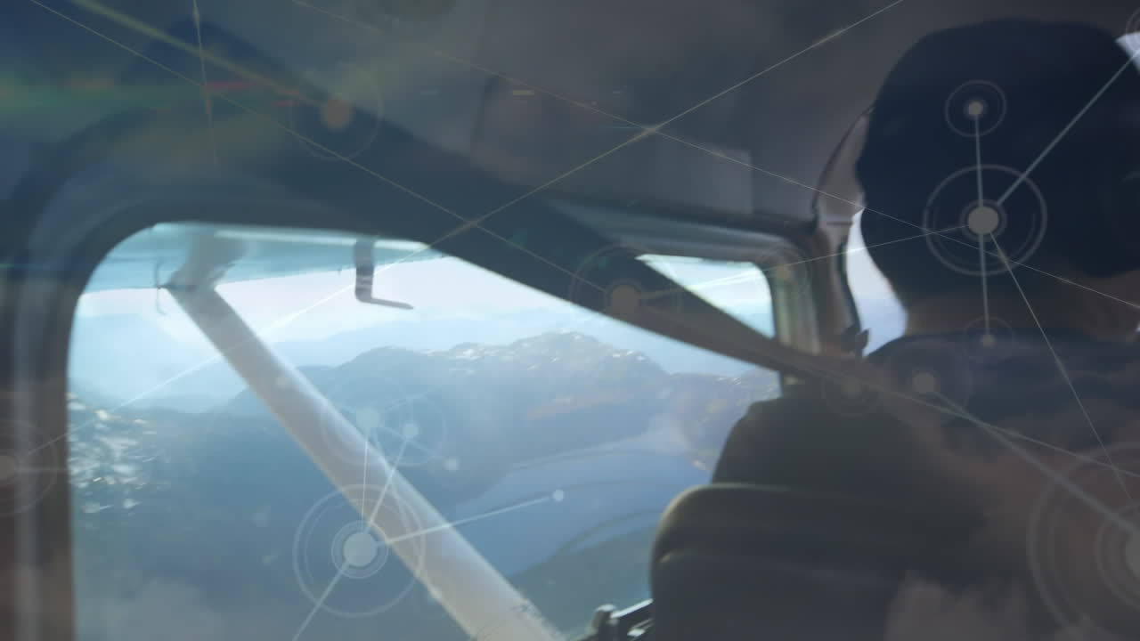 비행기에서 조종사에 대한 연결 네트워크의 애니메이션