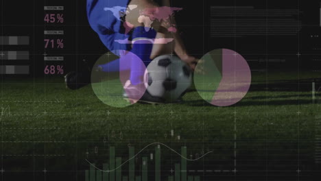 animación del procesamiento de datos financieros sobre un jugador de fútbol caucásico