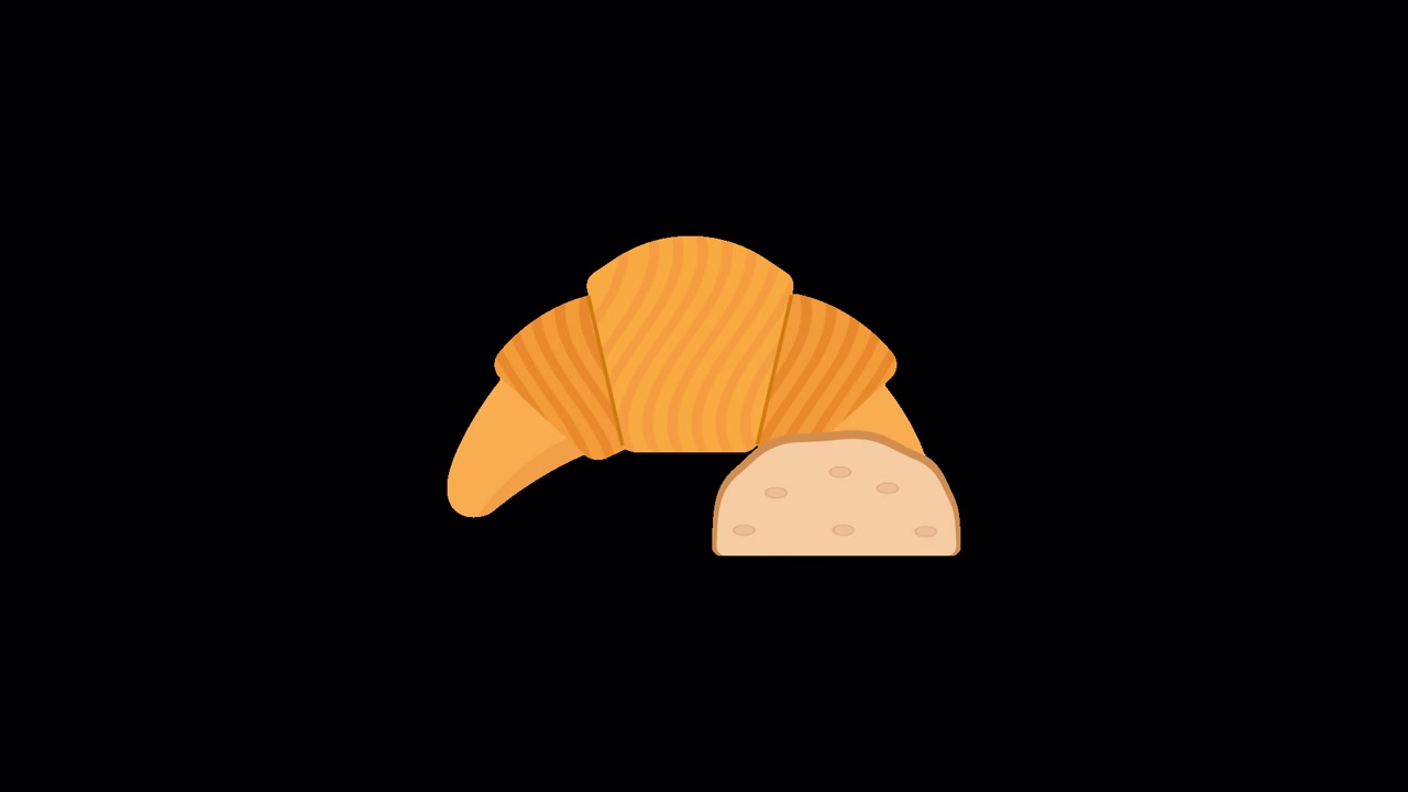 Flat Design Animation of Croissant and Bread Appearing