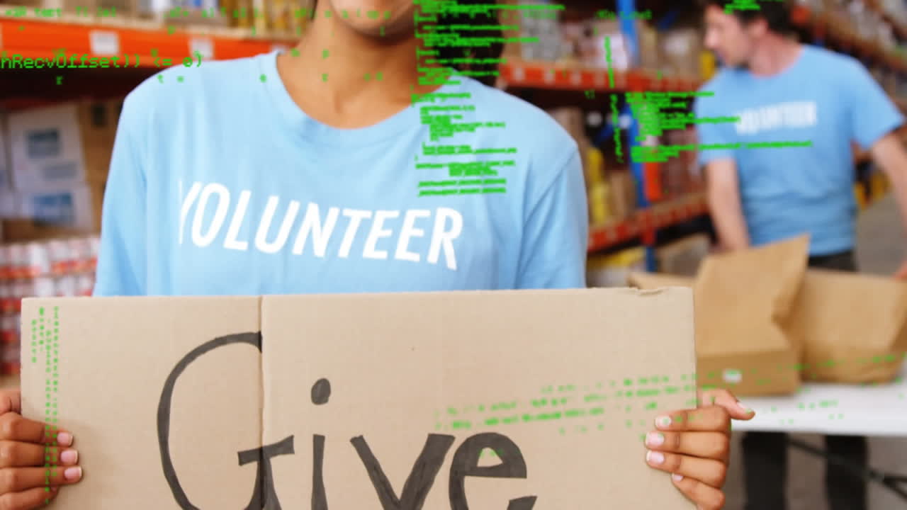 animación del procesamiento de datos sobre diversas personas que trabajan en el almacén