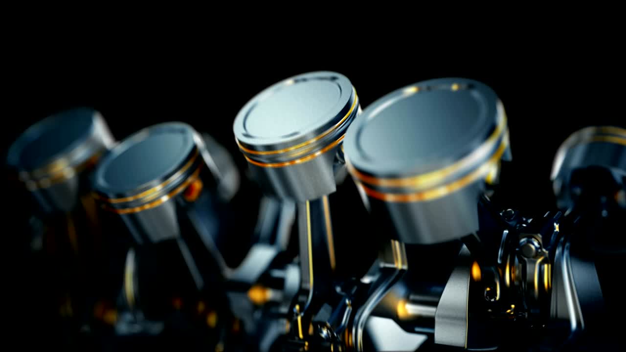 primer plano sin problemas del motor en cámara lenta, pistones y válvulas.