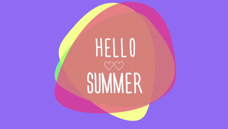 hello summer with gradient geometric shapes on purple gradient