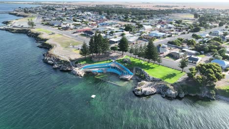 drone shot of edithburgh tidal pool on coast of edithburgh, south australia