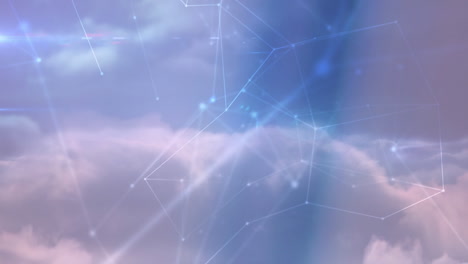 animation of network of digital connections over sky and clouds in background