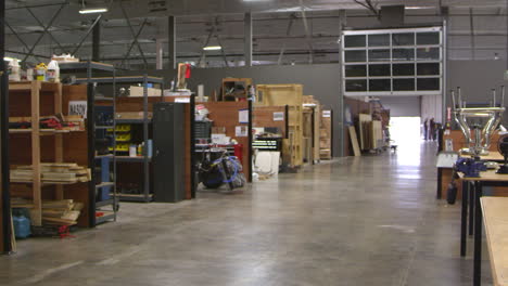 interior of factory with empty work benches shot on r3d