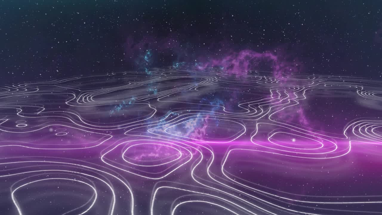 Faint blue nebula emerging on grid ridge causing pink glow pulsing haze forming visualizing energy