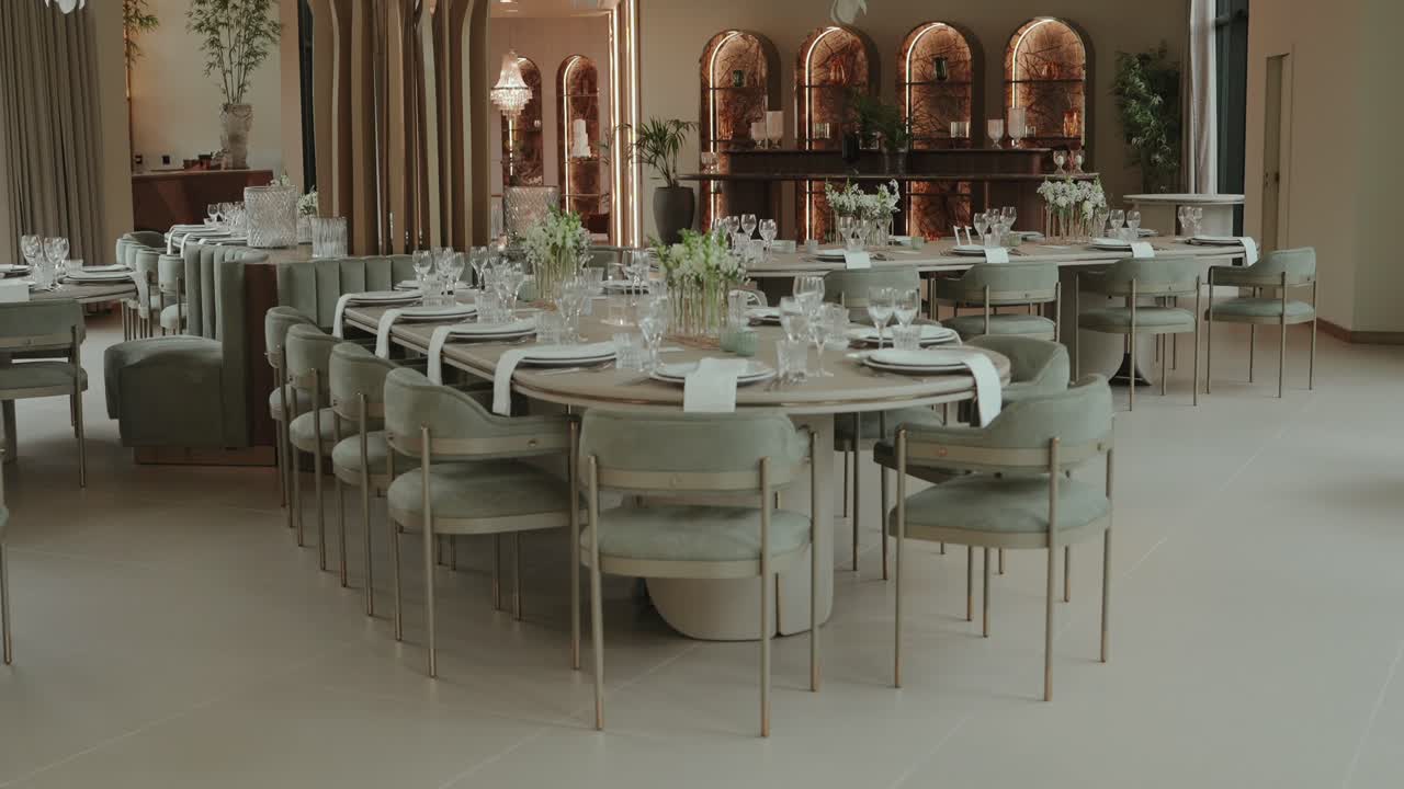 sophisticated dining space with minimalist decor and soft natural tones