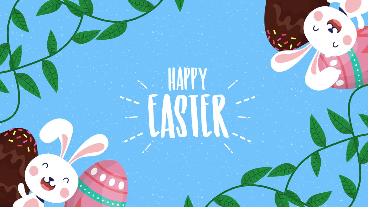 토끼와 달을 가진 행복한 부활절 애니메이션 카드