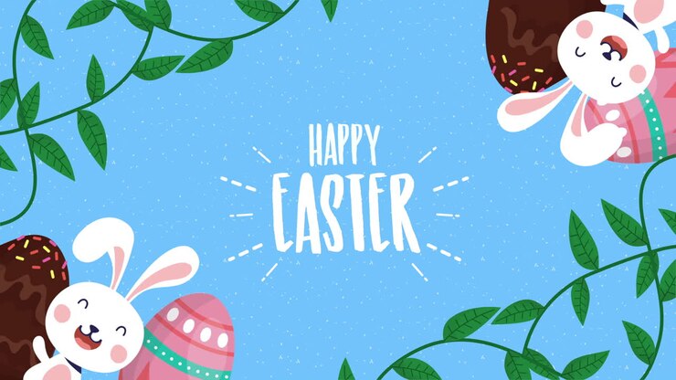 happy easter animated card with rabbits and eggs