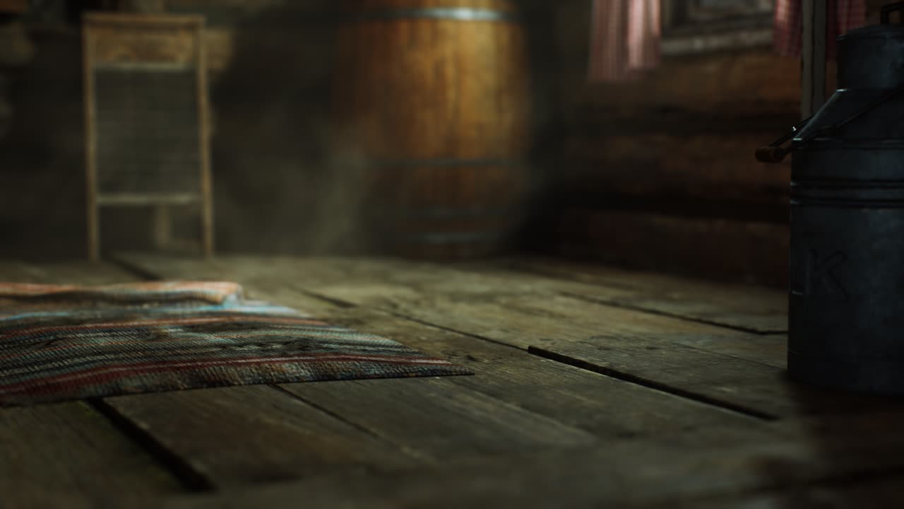 레트로 로그 하우스 의 어두운 내부