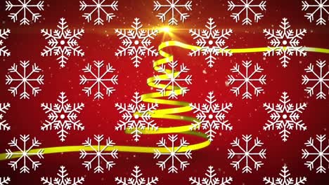Animación-De-árbol-De-Navidad-Formado-Con-Cinta-Amarilla-Y-Nieve-Cayendo.