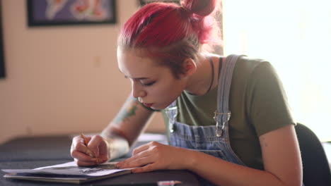 young woman drawing
