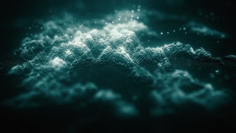3d technological hologram, science hud interface element. abstract waving surface from many glowing particles, connection background, ripples animation, trading graphics, charts. 4k seamless loop