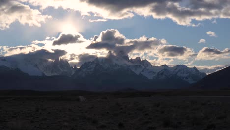 a time-lapse of the sun setting behind the famous mount fitz roy in the patagonia region of el chalten, argentina.