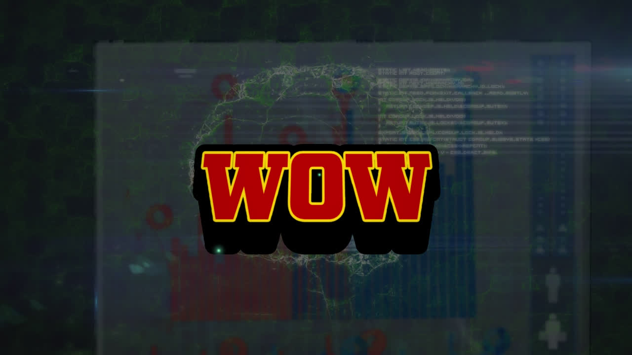animación del procesamiento de datos y el cerebro sobre el texto wow