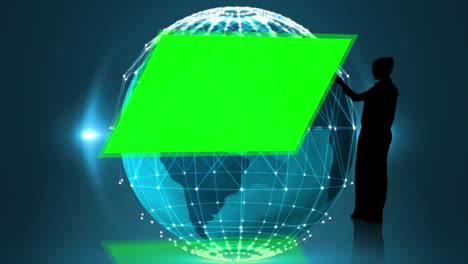 silhouette of businesswoman presenting chroma key