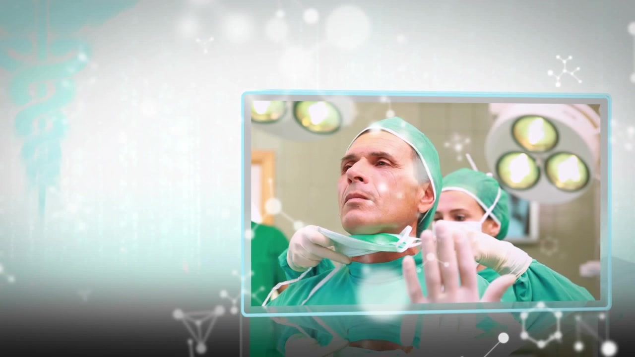 A montage of surgery clips on white and blue background