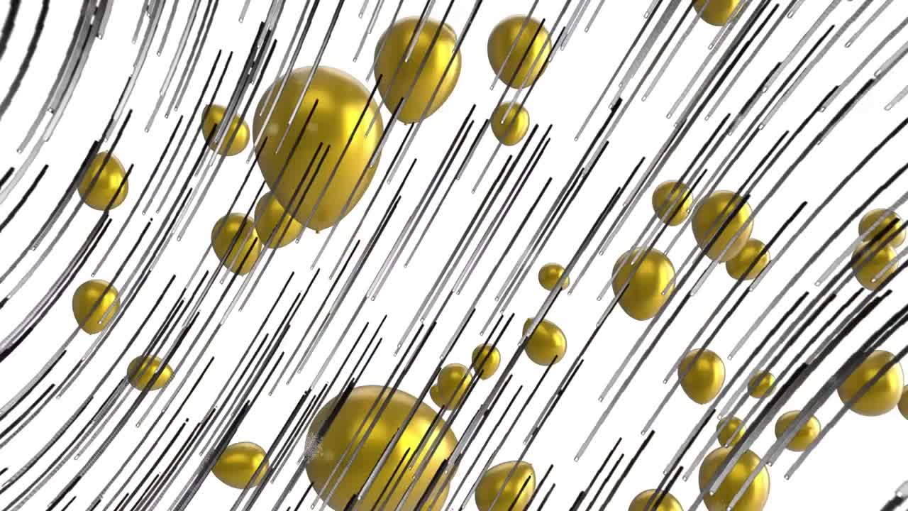 Animazione di palloncini dorati volanti e scie su sfondo bianco