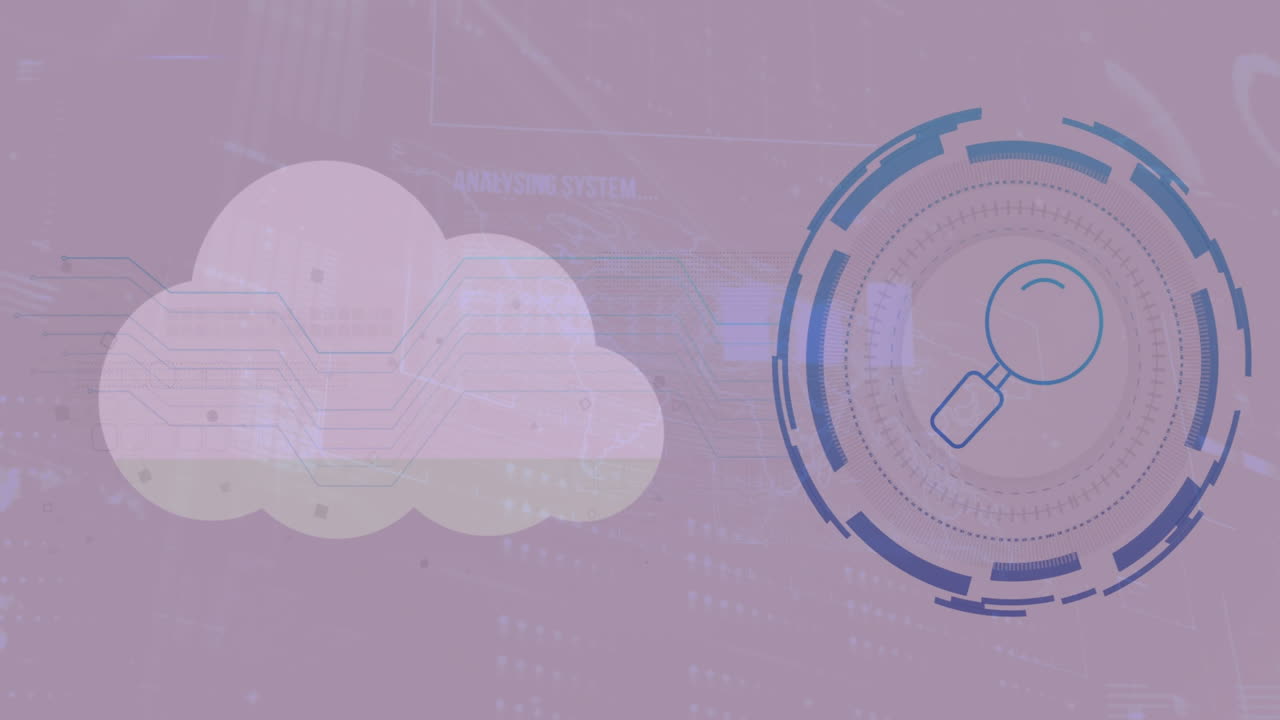 Using magnifying glass, animation of cloud computing and data analysis concept