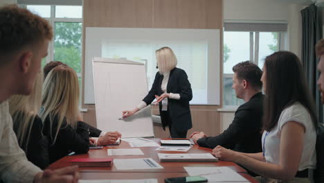 una entrenadora de negocios está hablando en una conferencia de negocios para emprendedores principiantes.