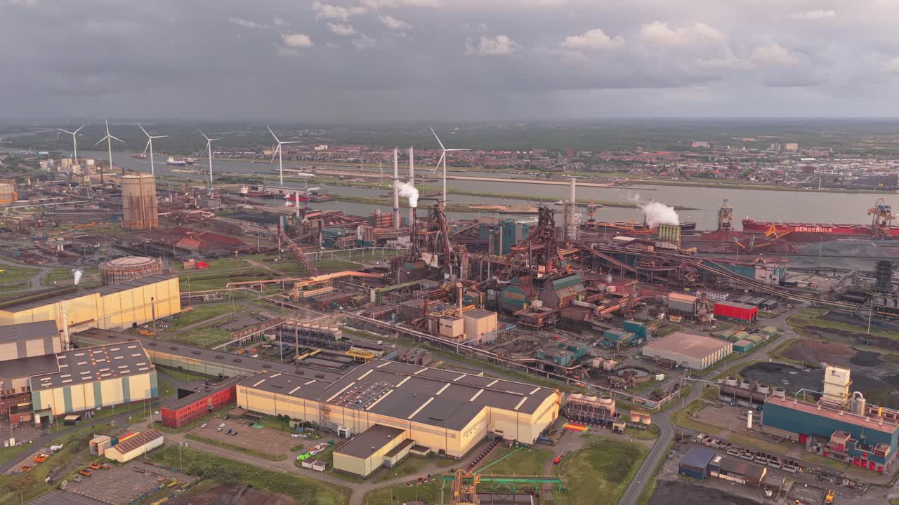 Drone capture of Netherlands steel production site in IJmuiden industry