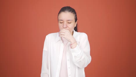 sick woman coughing.