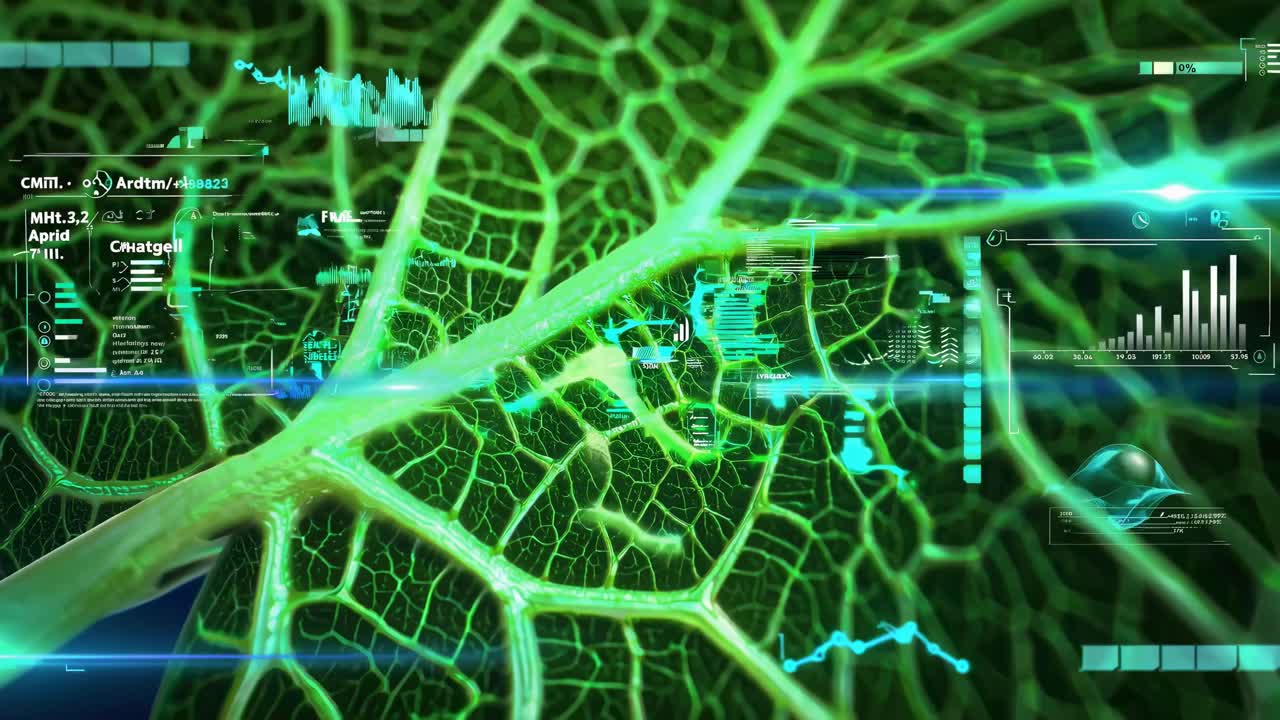 Close-up of a Leaf with Digital Overlay