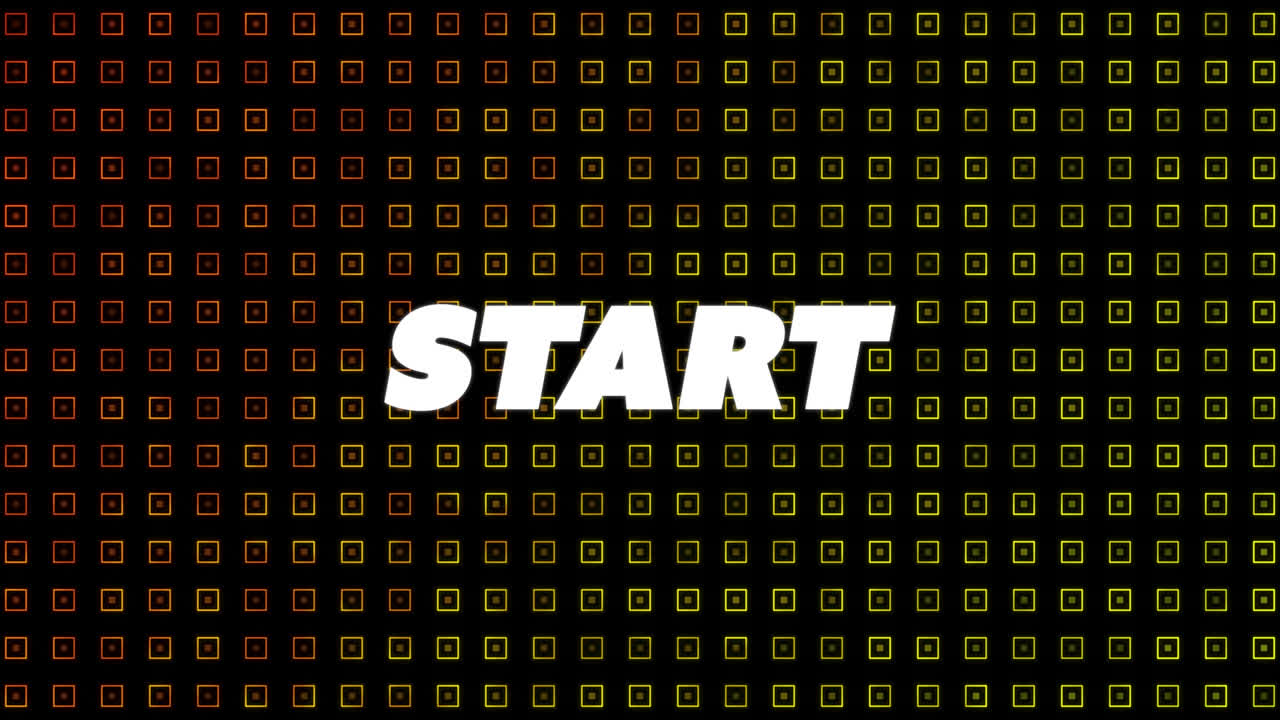 Animation of start text over geometric shapes over black background