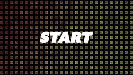 animation of start text over geometric shapes over black background