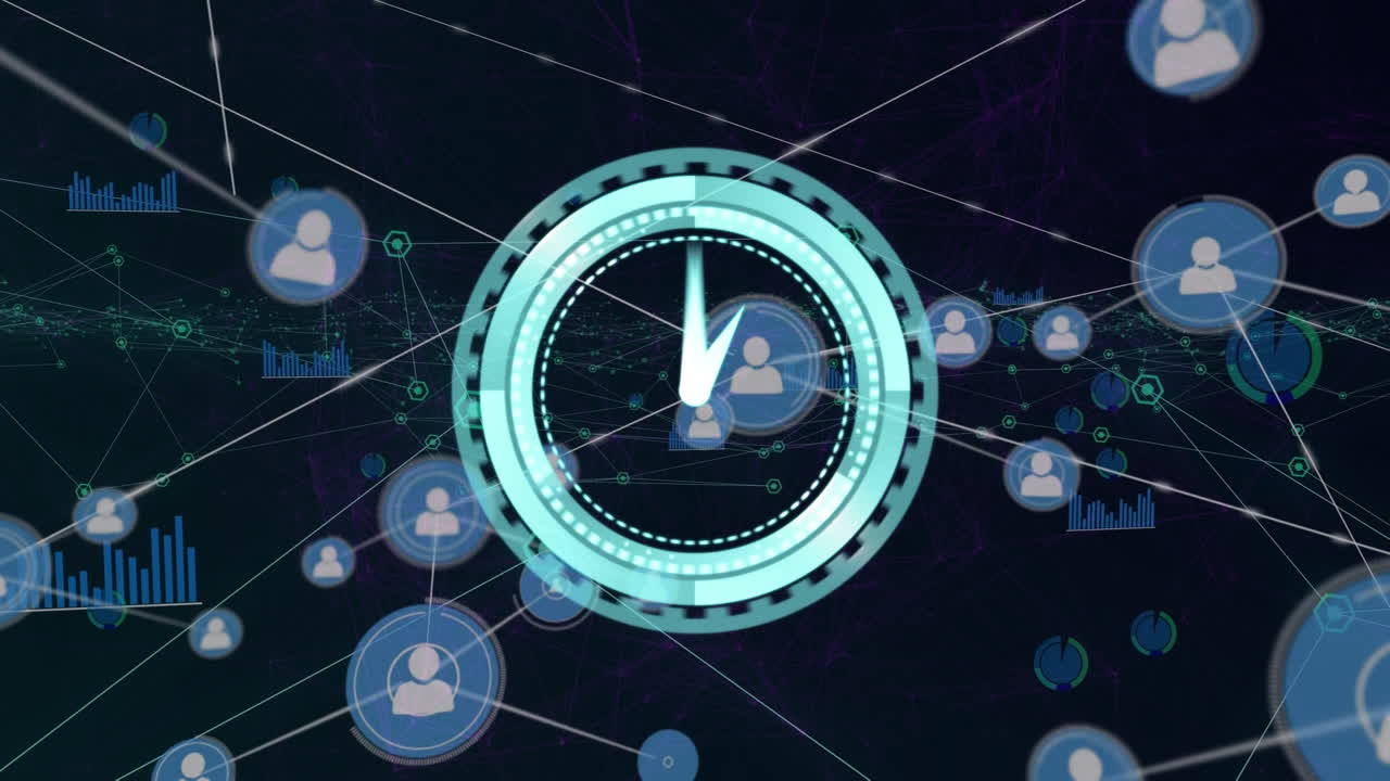 Animation of network of connections over clock moving fast