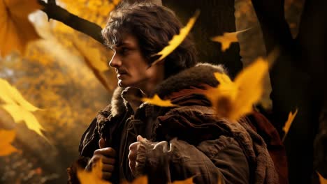 man in autumn forest