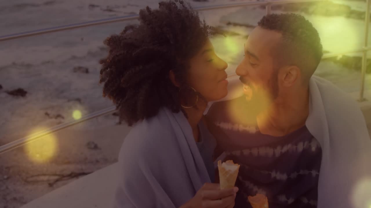 Animation of spots over diverse couple kissing