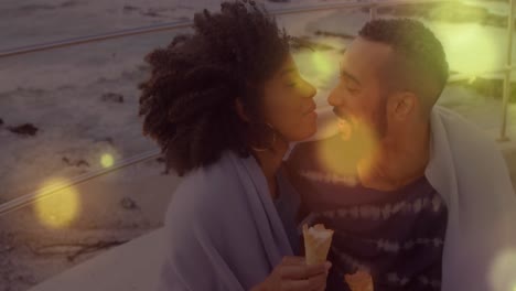 animación de puntos sobre el beso de parejas diversas