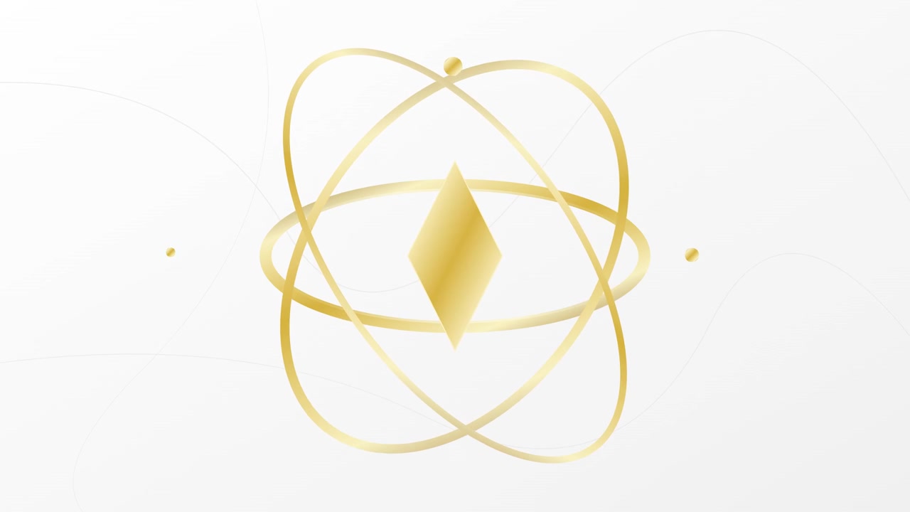 Abstract Golden Geometric Rings Rotating Around a Diamond Shape
