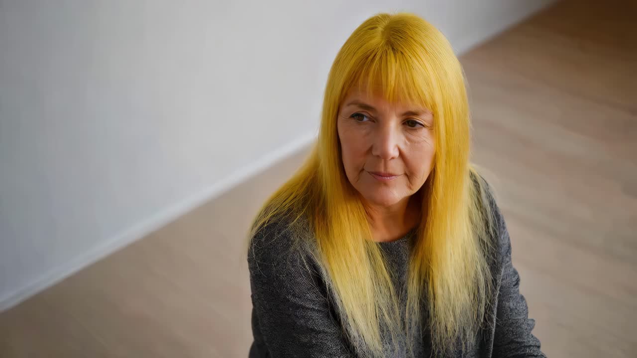 Ritratto di una donna anziana con i capelli biondi