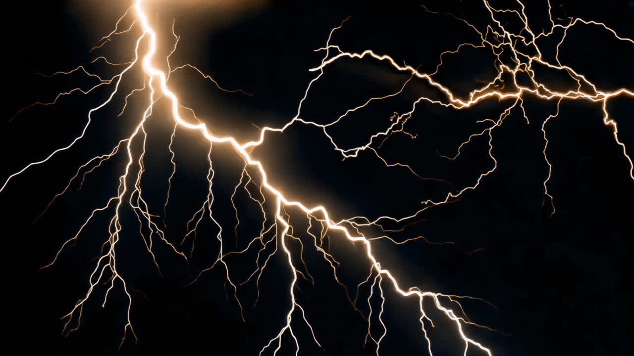 Dramatic lightning bolts illuminate night animated overlay, transparent 4K video, alpha channel