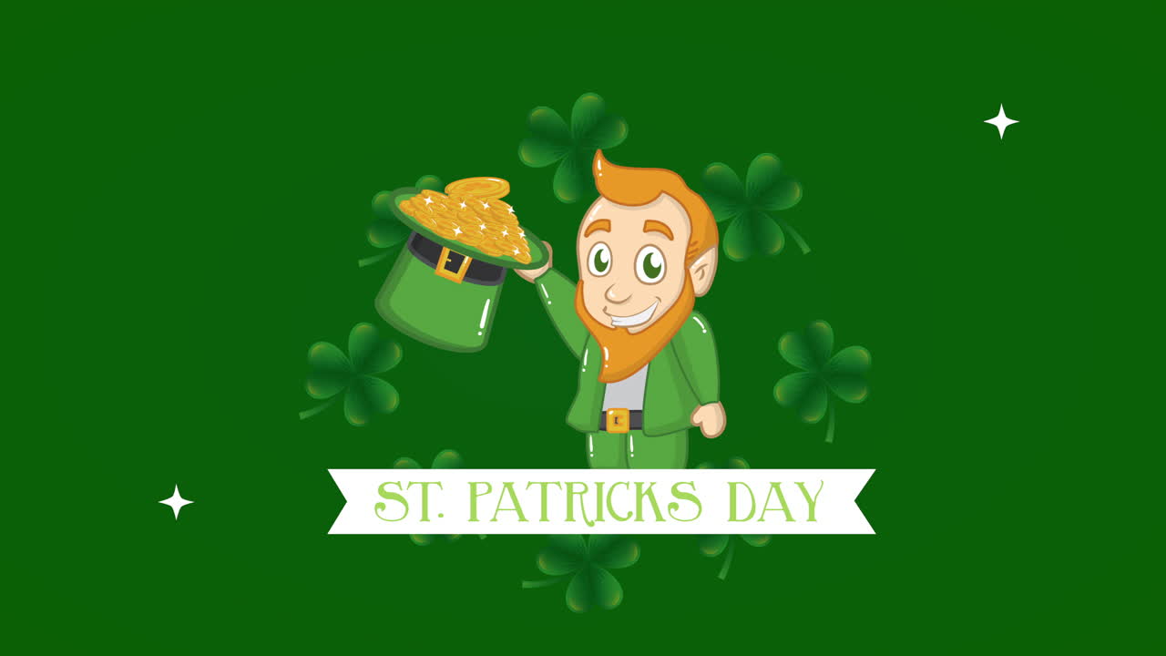 세인트 패트릭스 데이 애니메이션 카드 엘프와 동전 모자