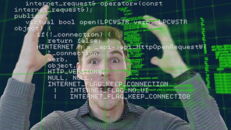 Animation von digitaler Datenverarbeitung über Geschäftsmann